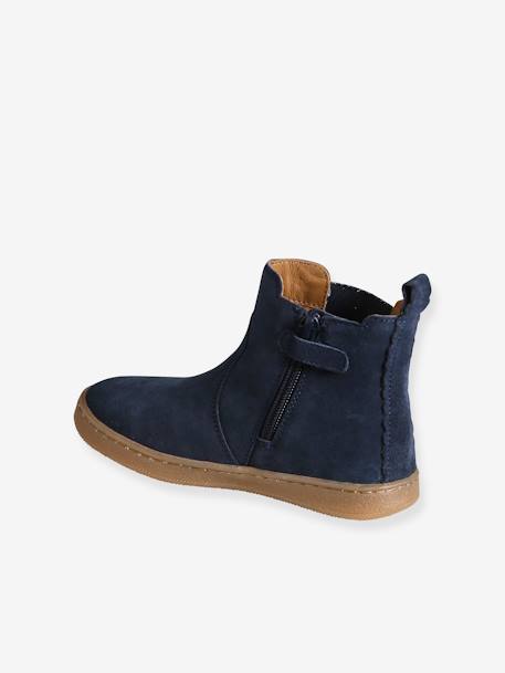 Leather Boots for Girls camel+navy blue 