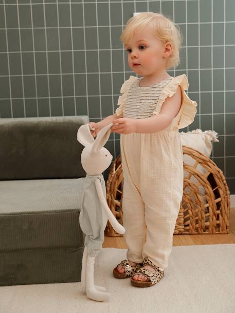 Cotton Gauze Jumpsuit for Babies coral+ecru 