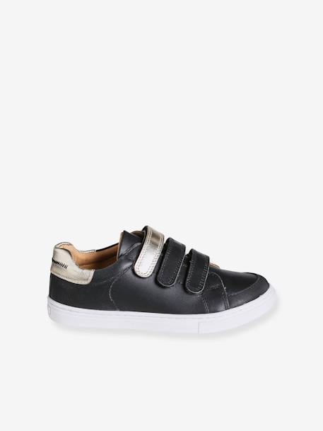 Hook-and-Loop Trainers in Leather for Girls black+brown+navy blue 