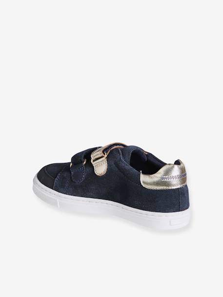 Hook-and-Loop Trainers in Leather for Girls brown+navy blue 