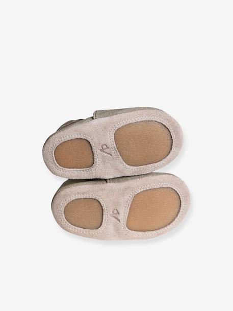 Elasticated, Soft Leather Slip-Ons for Babies khaki+sage green 