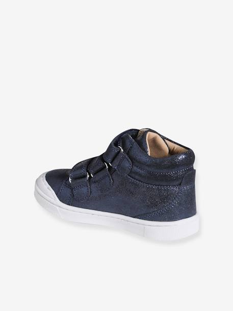 Hook-and-Loop Leather Trainers for Girls, Designed for Autonomy gold+golden beige+navy blue 