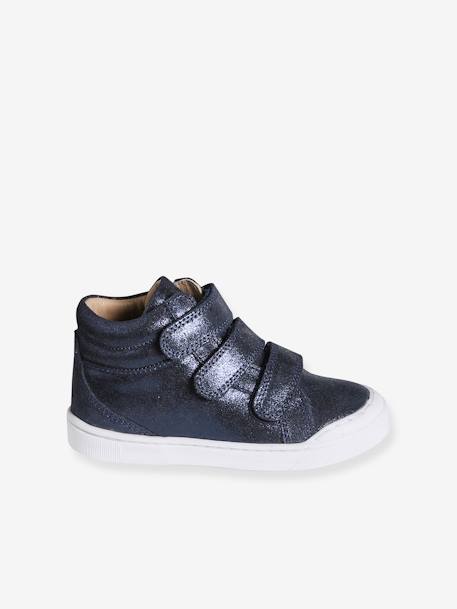 Hook-and-Loop Leather Trainers for Girls, Designed for Autonomy gold+golden beige+navy blue 