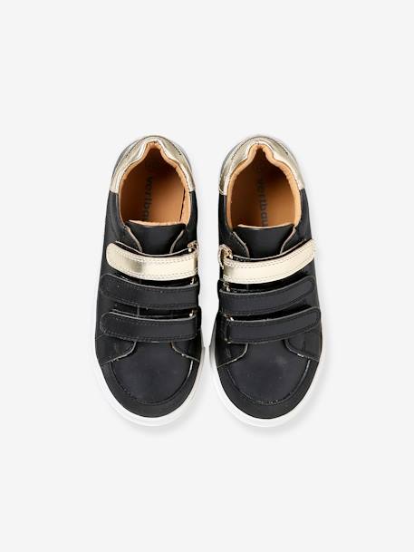 Hook-and-Loop Trainers in Leather for Girls black+brown+navy blue 