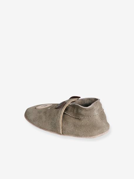 Elasticated, Soft Leather Slip-Ons for Babies khaki+sage green 