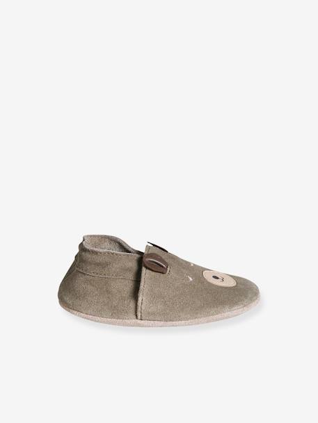 Elasticated, Soft Leather Slip-Ons for Babies khaki+sage green 