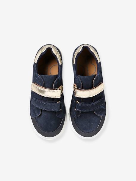 Hook-and-Loop Trainers in Leather for Girls brown+navy blue 