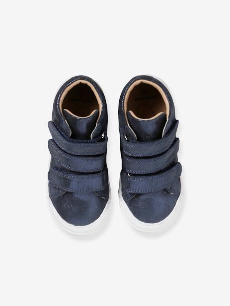 Hook-and-Loop Leather Trainers for Girls, Designed for Autonomy gold+golden beige+navy blue 