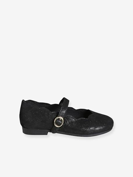 Leather Ballerina Pumps for Girls black 