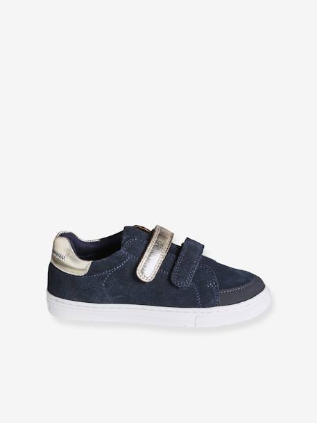 Hook-and-Loop Trainers in Leather for Girls brown+navy blue 