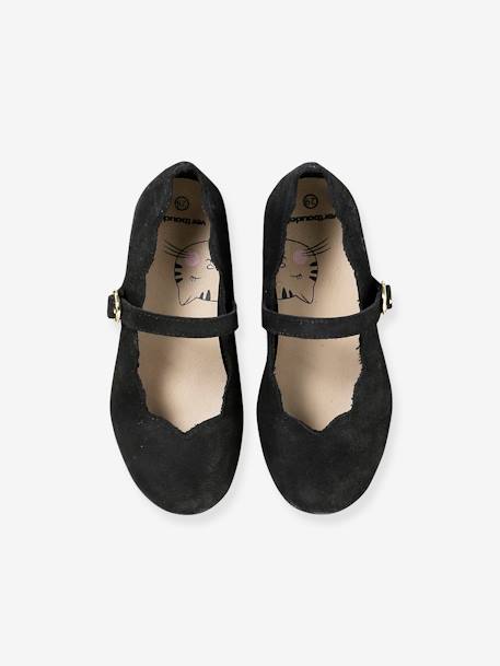 Leather Ballerina Pumps for Girls black 