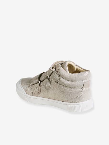 Hook-and-Loop Leather Trainers for Girls, Designed for Autonomy gold+golden beige+navy blue 