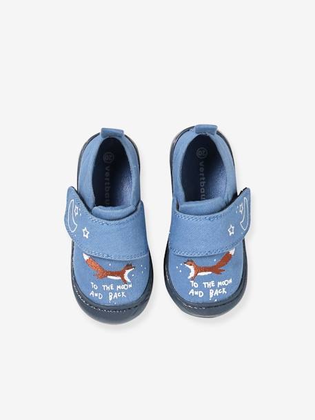 Denim Indoor Shoes with Hook-and-Loop Strap, for Babies denim blue+printed blue 