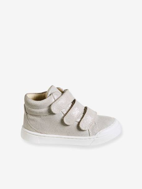 Hook-and-Loop Leather Trainers for Girls, Designed for Autonomy gold+golden beige+navy blue 