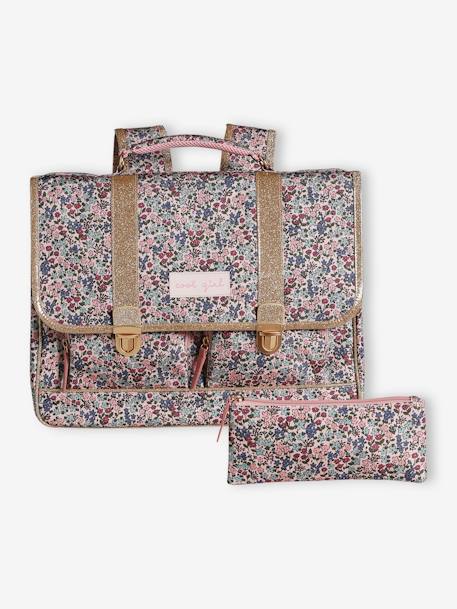 Sweet Flowers Satchel + Pencil Case for Girls rosy 