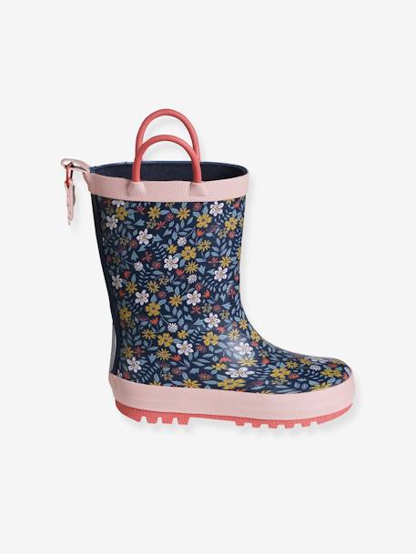 Wellies in Printed Natural Rubber for Children navy blue 