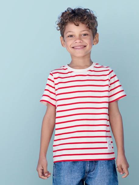 Short-Sleeved Sailor-Style T-Shirt for Boys azure+BLUE BRIGHT STRIPED+GREEN MEDIUM STRIPED+striped red+striped yellow 