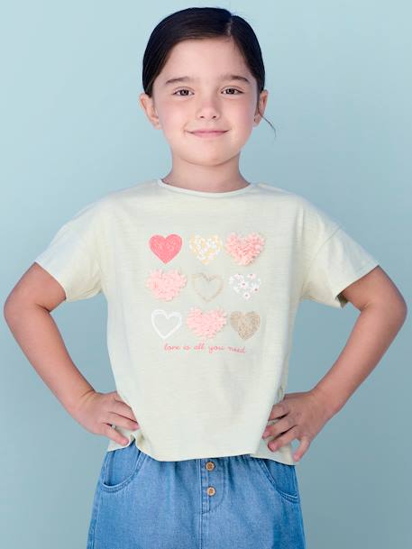 T-Shirt with Shaggy Rags Design & Iridescent Details for Girls almond green+apricot+ecru+ink blue+striped navy blue 