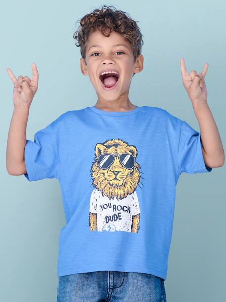 Fun T-Shirt with Animal, for Boys azure+turquoise+white 