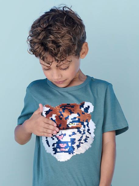 Basics T-Shirt with Reversible Sequins for Boys aqua green+white 