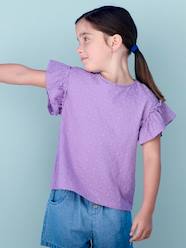 -T-Shirt with Embroidered Flowers & Ruffled Sleeves for Girls