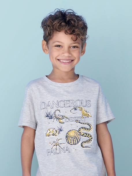 T-Shirt with Animal Motifs for Boys marl grey+slate blue 