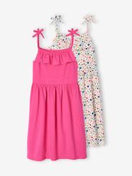 Pack of 2 Strappy Dresses: 1 Printed + 1 Plain, for Girls