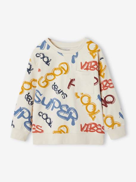 Printed Sweatshirt-Style Top for Boys aqua green+ecru+ochre 