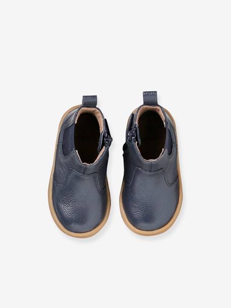 Leather Zip-Up Boots for Babies navy blue 