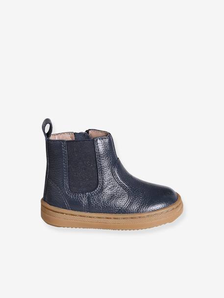 Leather Zip-Up Boots for Babies navy blue 