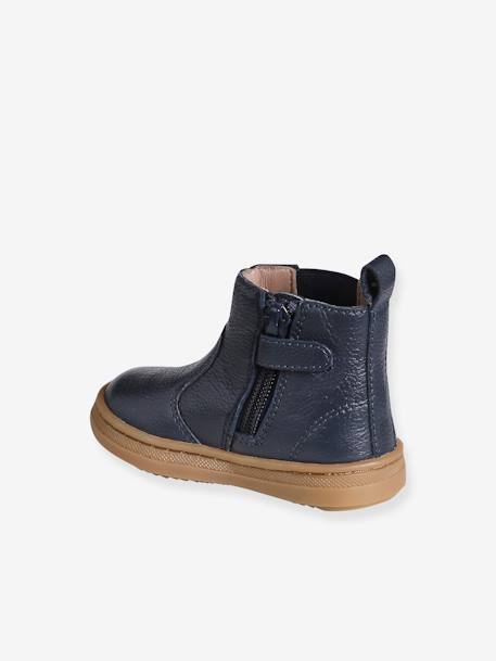 Leather Zip-Up Boots for Babies navy blue 