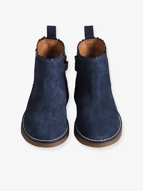 Leather Boots for Girls gold+navy blue 