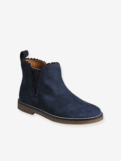 Leather Boots for Girls gold+navy blue 