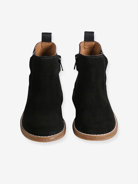 Leather Boots with Seams, for Girls black+brown 