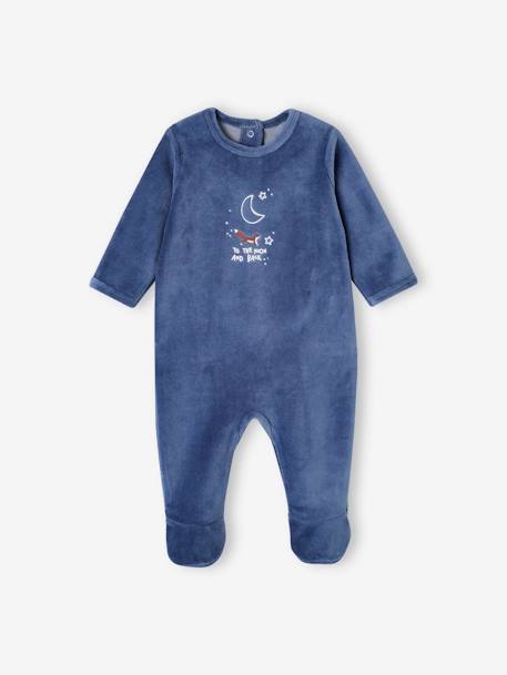 Pack of 2 'Fox' Sleepsuits in Velour for Babies blue 