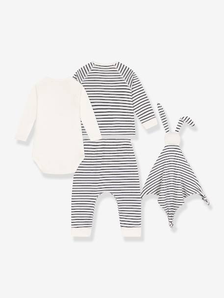 3-Piece Striped Ensemble with Bunny Comforter Gift Set for Newborns by PETIT BATEAU navy blue 