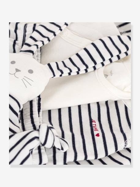 3-Piece Striped Ensemble with Bunny Comforter Gift Set for Newborns by PETIT BATEAU navy blue 