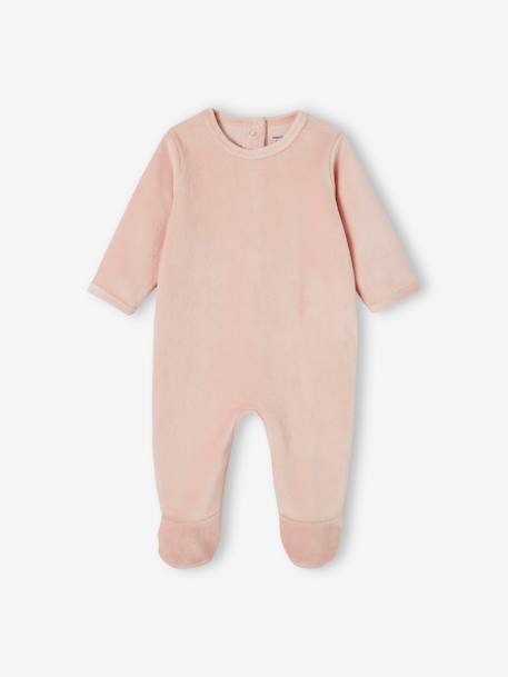 Pack of 3 Sleepsuits in Velour for Babies, BASICS camel+cappuccino+rosy 