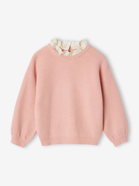 Loose-Fitting Jumper with Fancy Collar for Girls rose+rose beige+sky blue+striped navy blue+sweet pink 