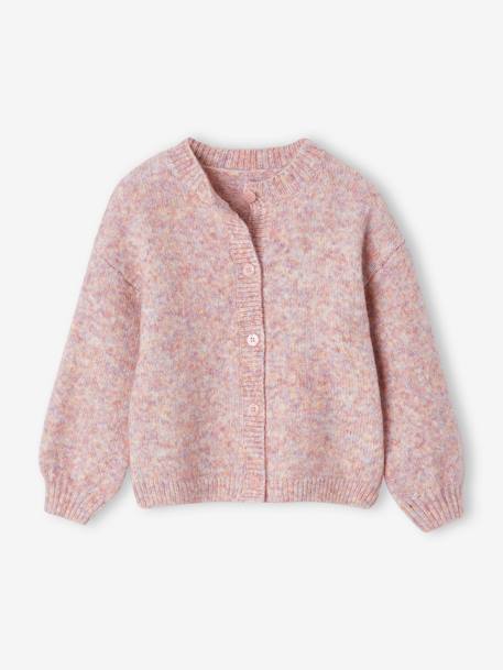 Soft Knit Cardigan for Girls marl pink+vanilla 