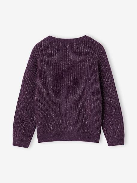 Rib Knit Jumper with Iridescent Patch, for Girls ecru+rosy+violet 