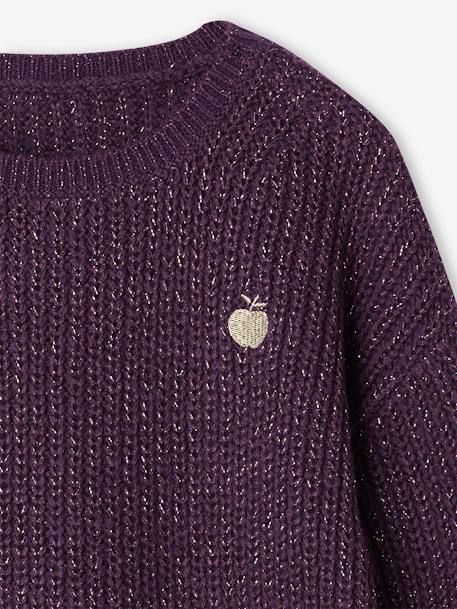 Rib Knit Jumper with Iridescent Patch, for Girls ecru+rosy+violet 