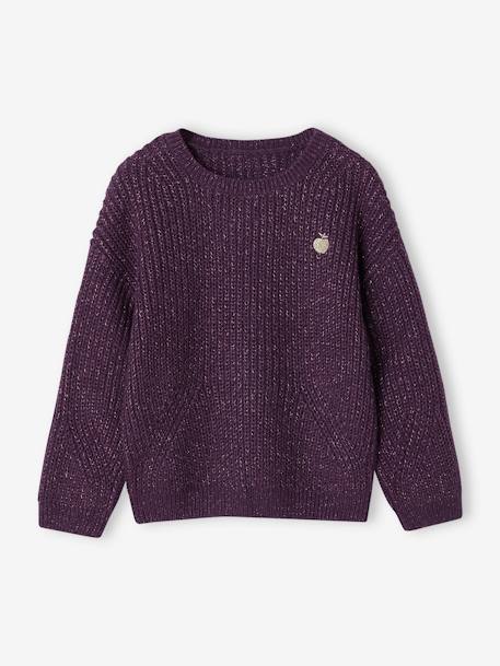 Rib Knit Jumper with Iridescent Patch, for Girls ecru+rosy+violet 