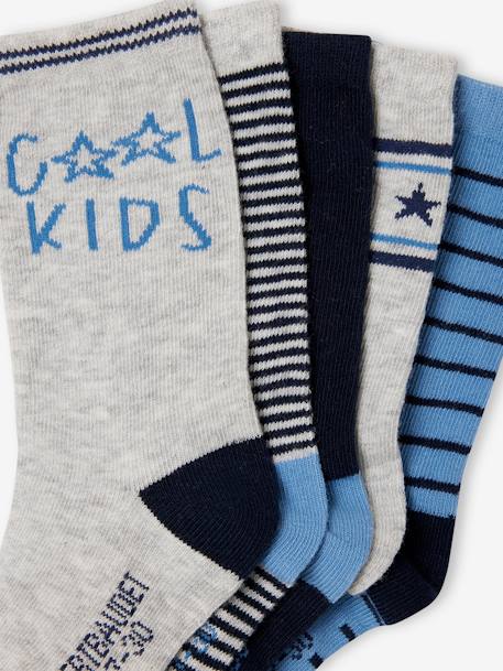 Pack of 5 Pairs of 'Cool Kids' Socks for Boys azure+sage green 