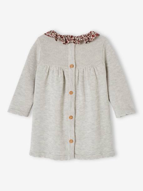 Knitted Dress with Collar in Floral Fabric for Babies marl grey+rust+WHITE LIGHT SOLID WITH DESIGN 