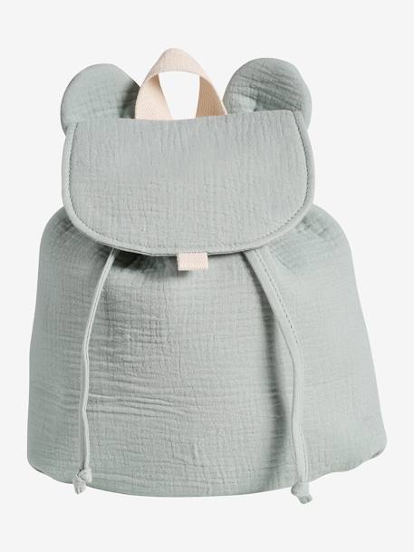 Pre-School Backpack in Cotton Gauze, Fun Ears sage green 