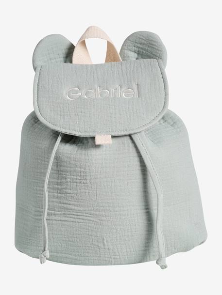 Pre-School Backpack in Cotton Gauze, Fun Ears sage green 