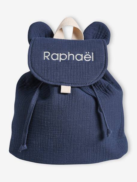 Pre-School Backpack in Cotton Gauze, Fun Ears night blue+rosy+sage green 