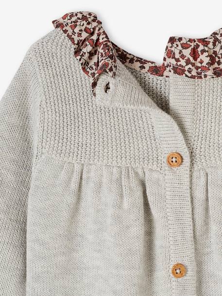 Knitted Dress with Collar in Floral Fabric for Babies marl grey+rust+WHITE LIGHT SOLID WITH DESIGN 