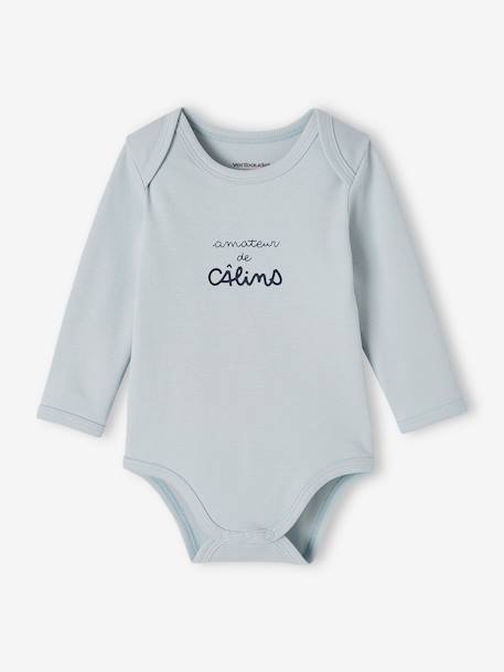 Pack of 3 'Hugs' Bodysuits with Long Sleeves + Cutaway Shoulders in Organic Cotton for Babies night blue 